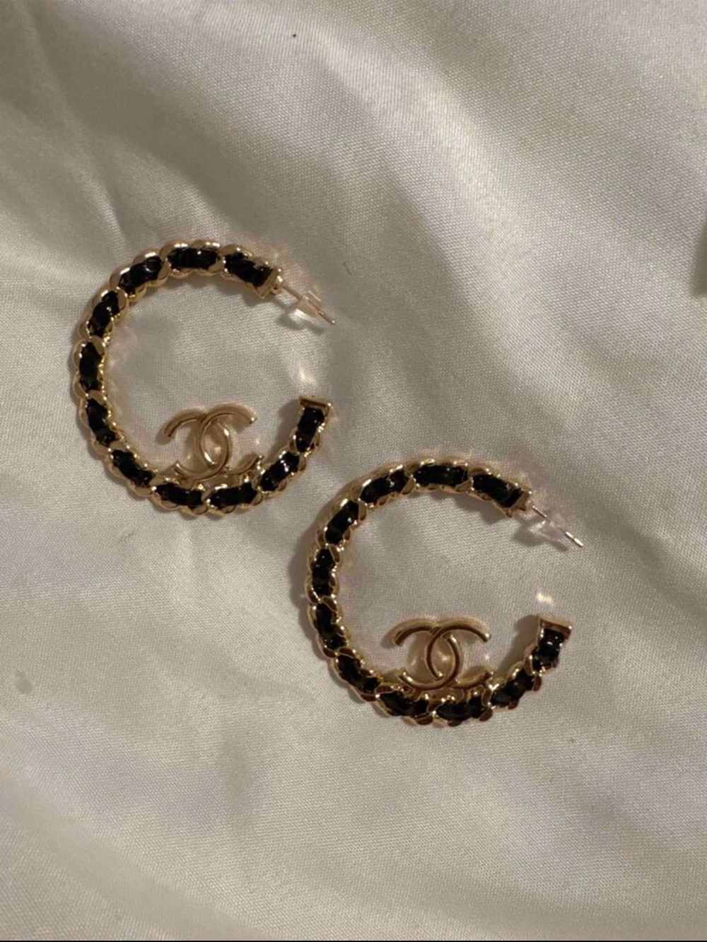 & Other Stories Gold Hoop Earrings with Black Inset and Logo Accent